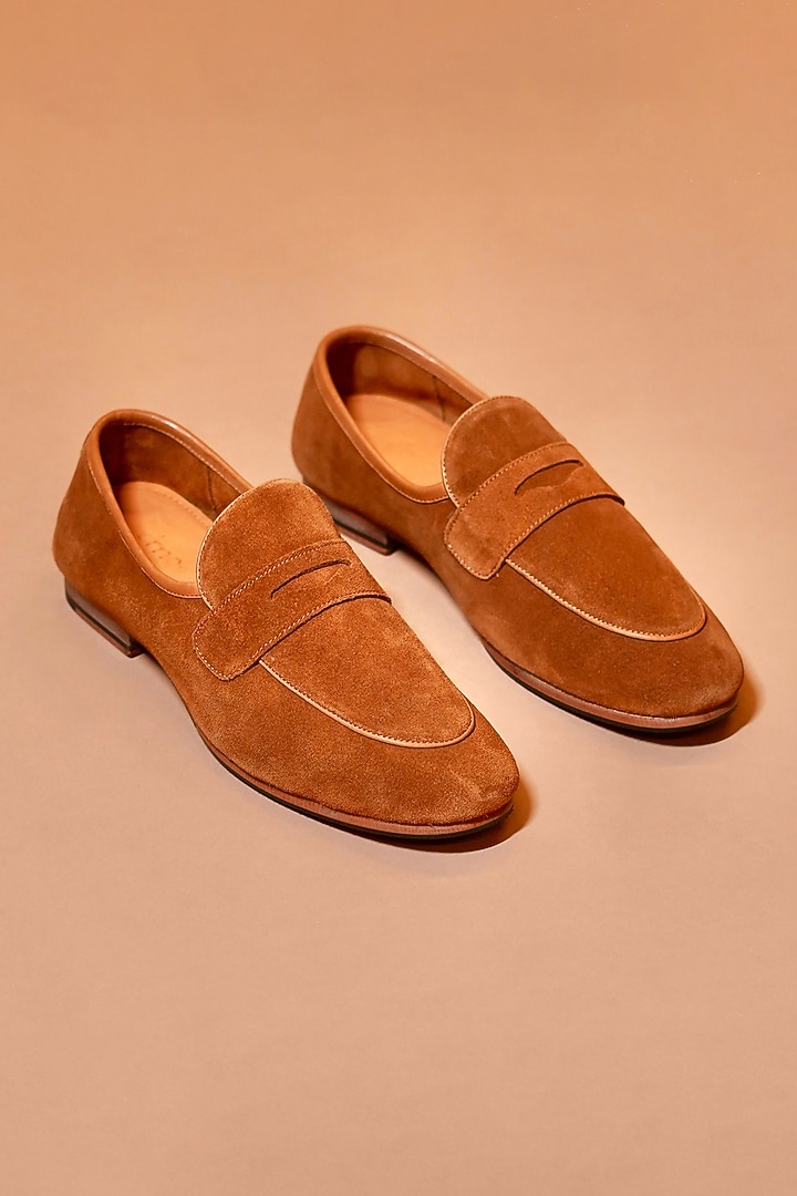 Tan Suede Leather Loafers by Dmodot at Pernia's Pop Up Shop