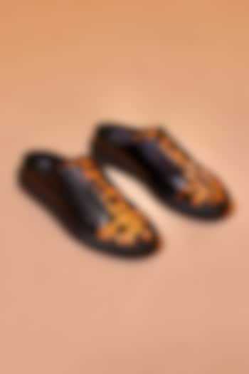 Black Leather Leopard Print Mules by Dmodot at Pernia's Pop Up Shop