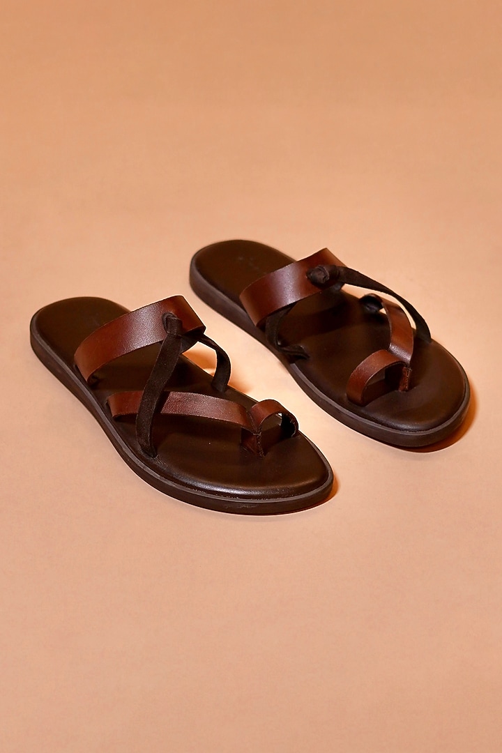 Brown Leather Sandals by Dmodot at Pernia's Pop Up Shop