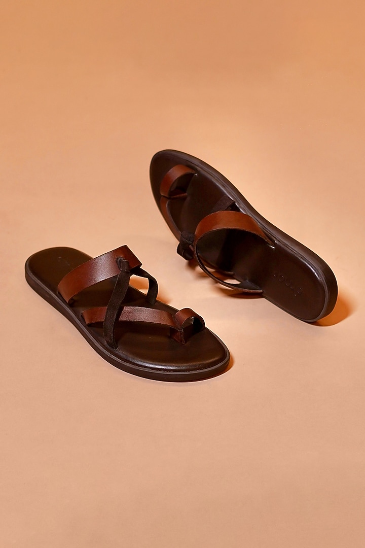 Brown Leather Sandals by Dmodot at Pernia's Pop Up Shop