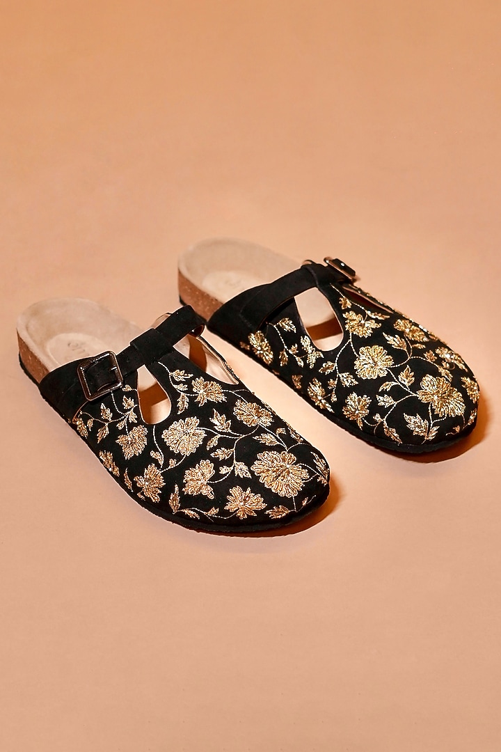 Black Suede Leather Mules by Dmodot at Pernia's Pop Up Shop