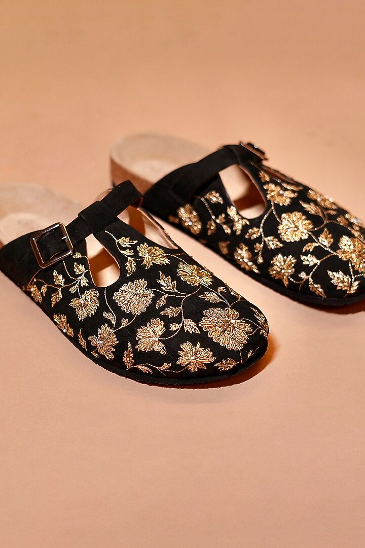Black Suede Leather Mules by Dmodot at Pernia's Pop Up Shop