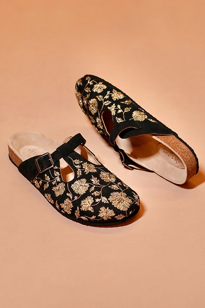 Black Suede Leather Mules by Dmodot at Pernia's Pop Up Shop