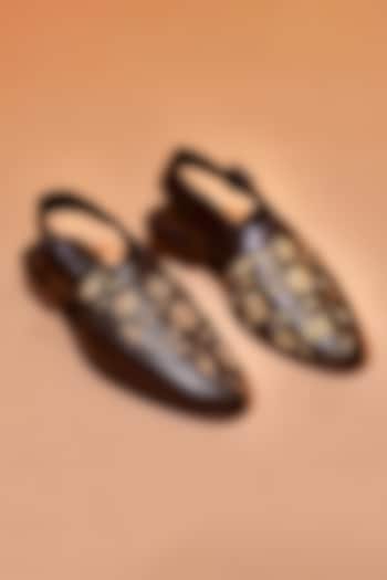 Brown Leather Embroidered Peshawaris by Dmodot at Pernia's Pop Up Shop
