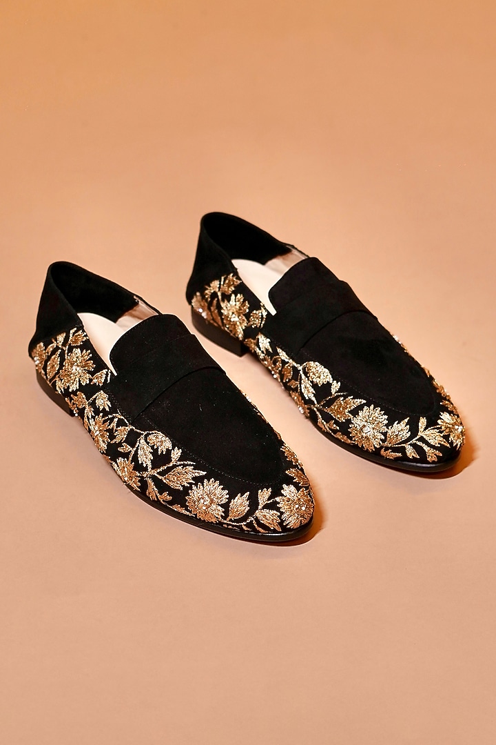 Black Leather Embroidered Loafers by Dmodot at Pernia's Pop Up Shop