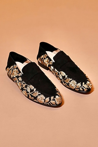 Black Leather Embroidered Loafers by Dmodot