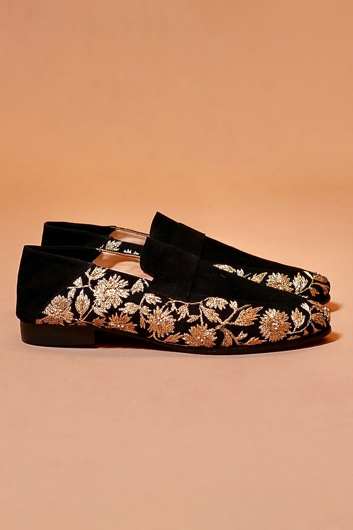 Black Leather Embroidered Loafers by Dmodot at Pernia's Pop Up Shop