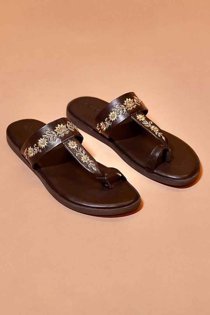 Dark Brown Leather Sandals by Dmodot at Pernia's Pop Up Shop
