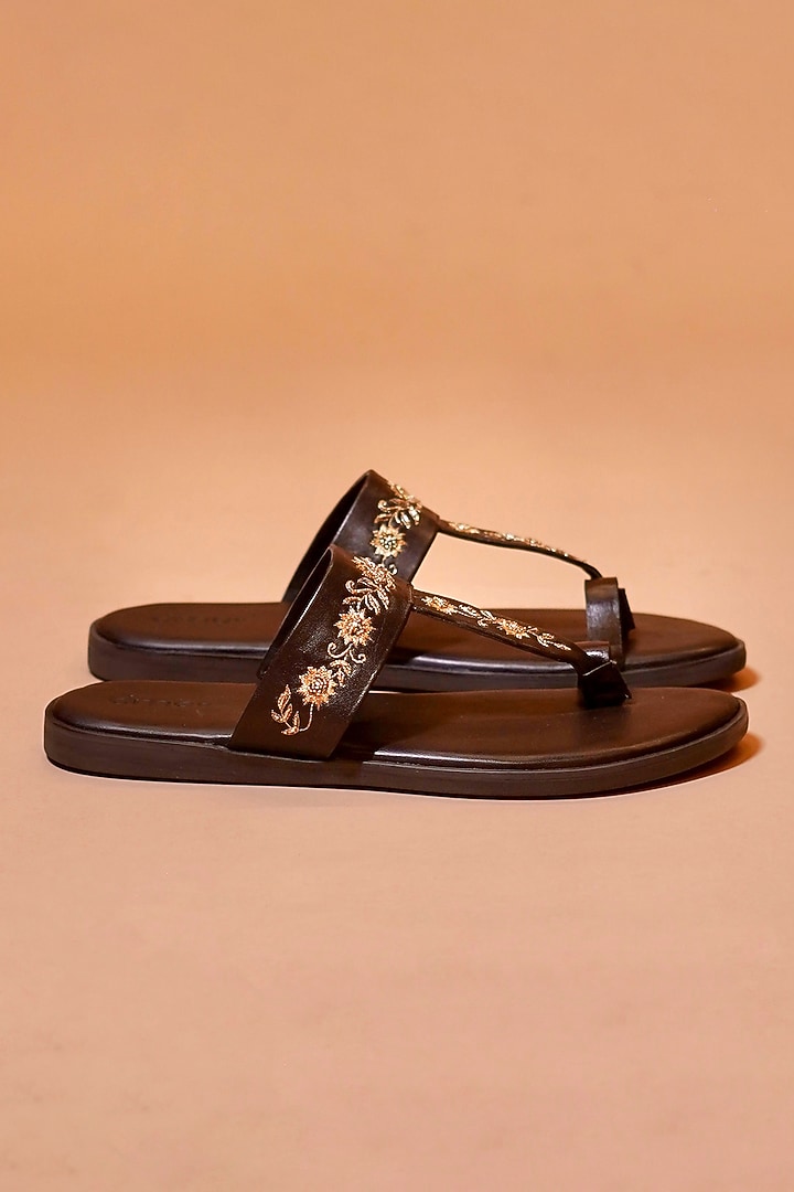 Dark Brown Leather Sandals by Dmodot at Pernia's Pop Up Shop