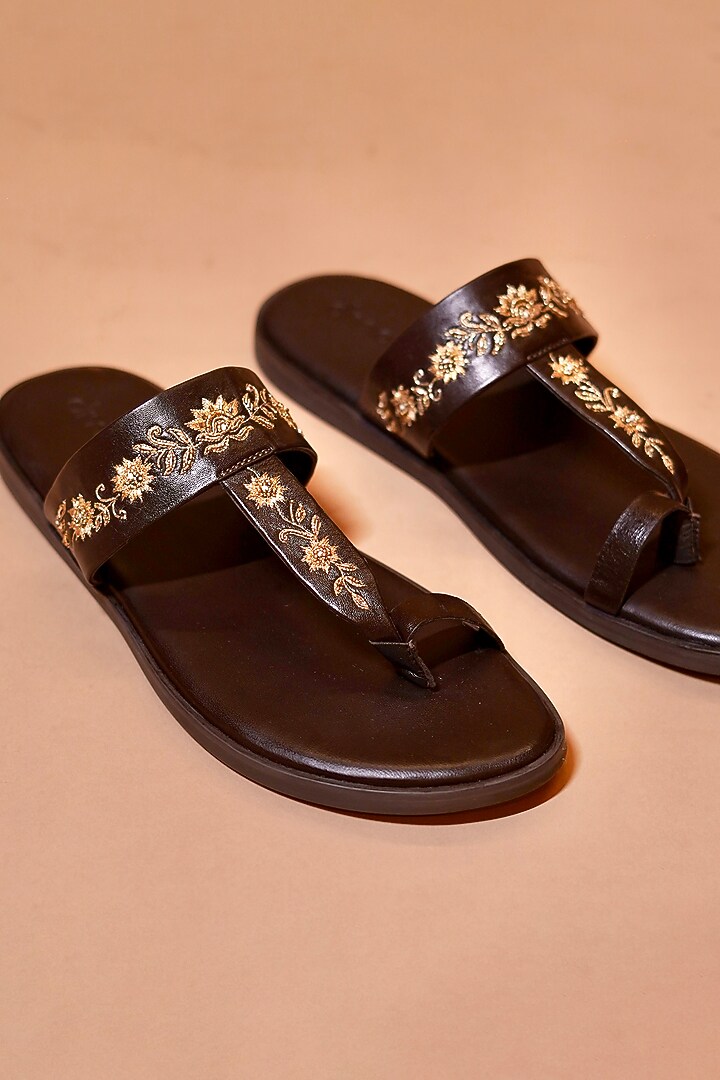 Dark Brown Leather Sandals by Dmodot at Pernia's Pop Up Shop