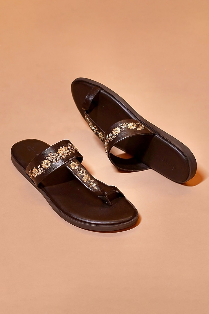 Dark Brown Leather Sandals by Dmodot at Pernia's Pop Up Shop