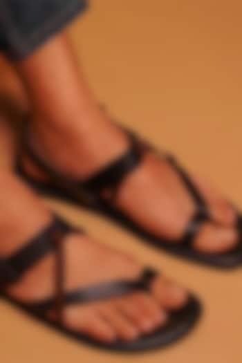 Black-Brown Grain Leather Sandals by Dmodot at Pernia's Pop Up Shop