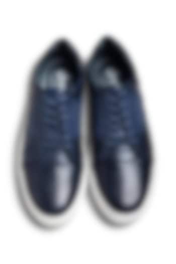 Blue Hand-Polished Leather Sneakers by Dmodot