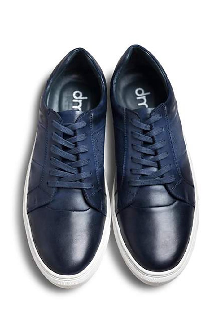 Blue Hand-Polished Leather Sneakers by Dmodot