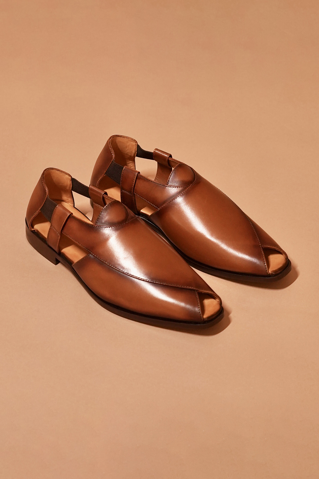 Brown Leather Handcrafted Peshawaris by Dmodot