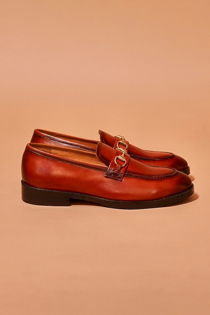 Brown Dual Tone Full Grain Leather Loafers by Dmodot at Pernia's Pop Up Shop