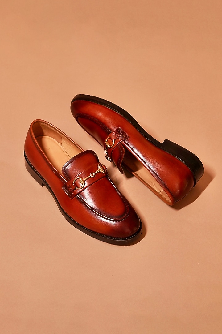 Brown Dual Tone Full Grain Leather Loafers by Dmodot at Pernia's Pop Up Shop