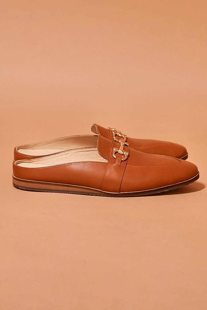 Tan Leather Mules by Dmodot at Pernia's Pop Up Shop