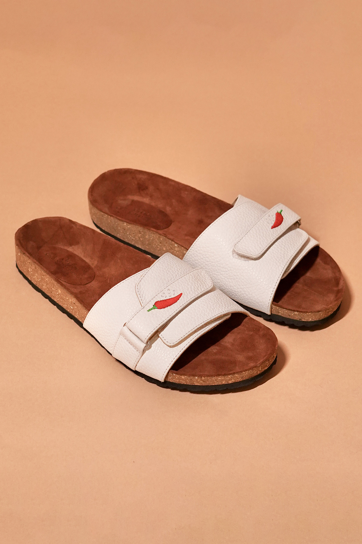 White & Brown Leather Embroidered Slip-Ons by Dmodot