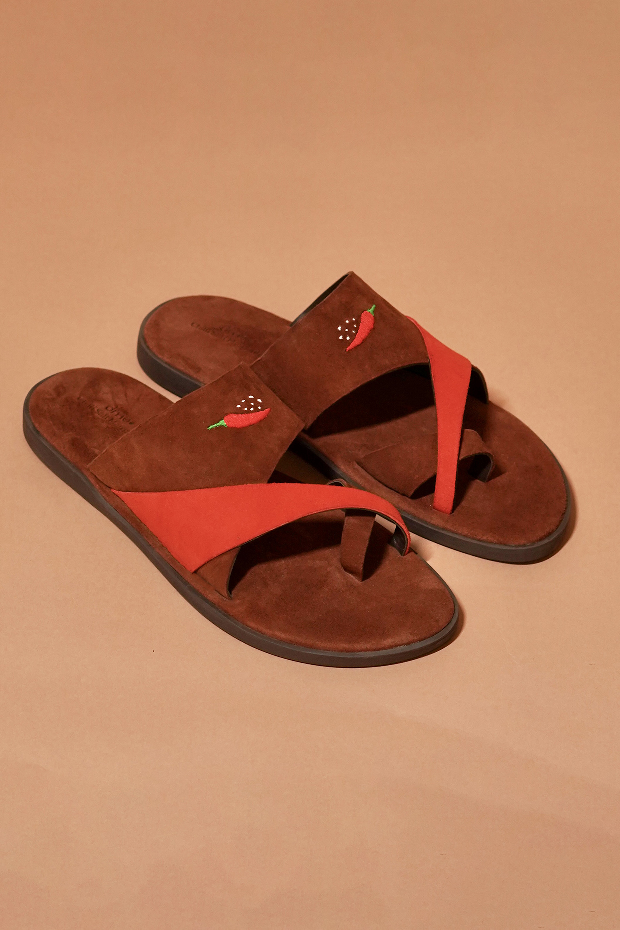 Brown & Red Suede Slippers by Dmodot