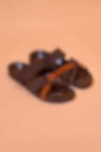 Brown Leather & Suede Chappals by Dmodot at Pernia's Pop Up Shop