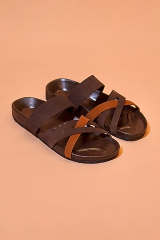 Brown Leather & Suede Chappals by Dmodot