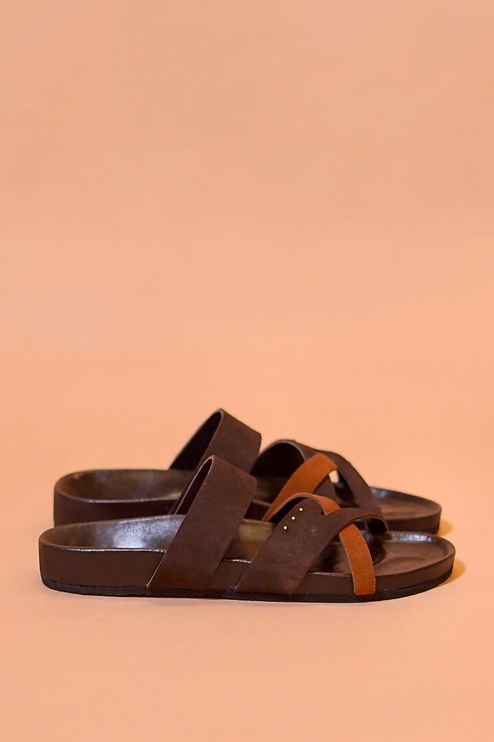 Brown Leather & Suede Chappals by Dmodot at Pernia's Pop Up Shop