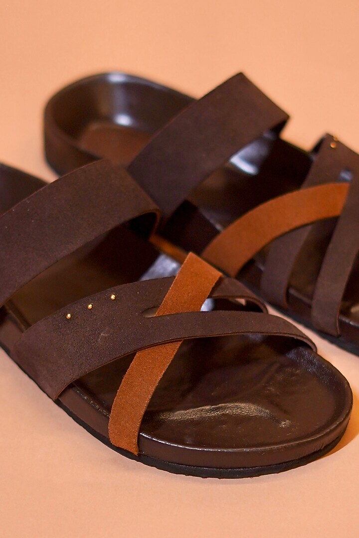 Brown Leather & Suede Chappals by Dmodot at Pernia's Pop Up Shop
