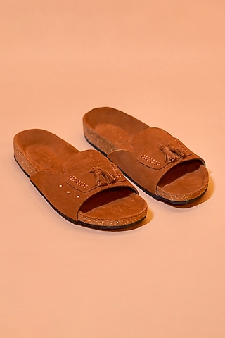 Tan Textured Milled Leather Chappals by Dmodot