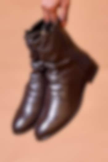 Dark Brown Wrinkled Leather Boots by Dmodot at Pernia's Pop Up Shop