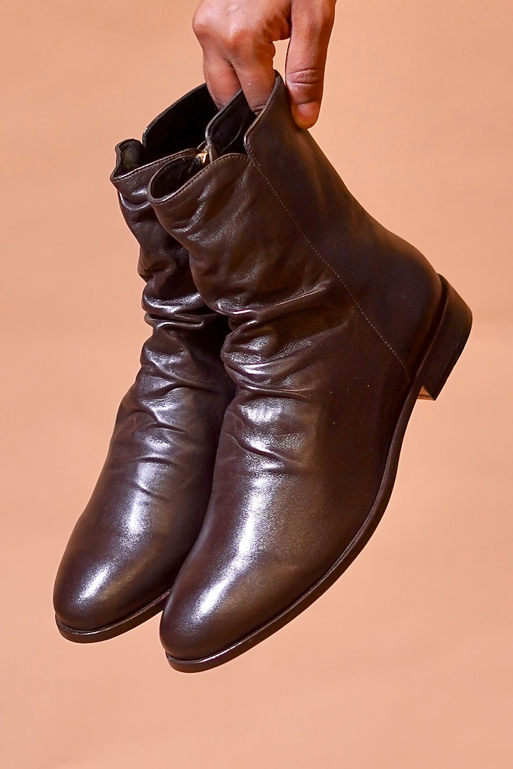 Dark Brown Wrinkled Leather Boots by Dmodot at Pernia's Pop Up Shop