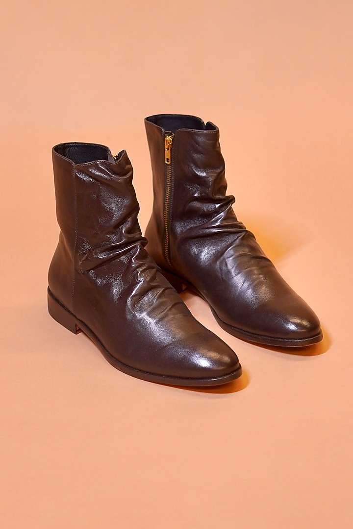 Dark Brown Wrinkled Leather Boots by Dmodot at Pernia's Pop Up Shop