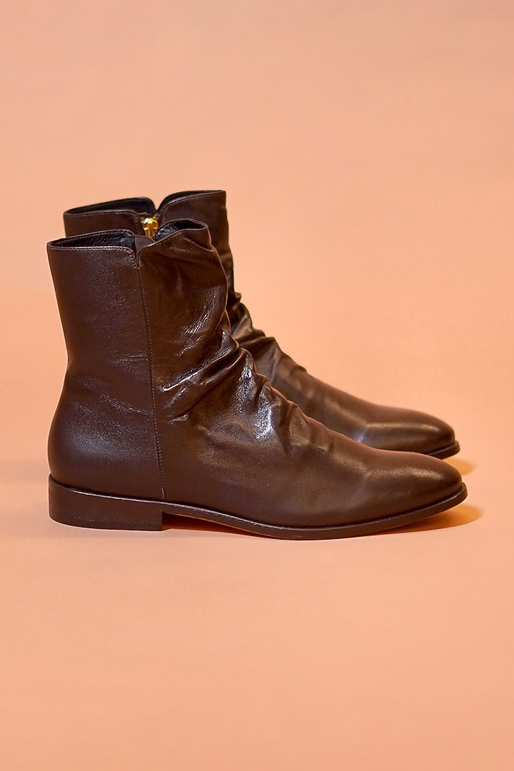 Dark Brown Wrinkled Leather Boots by Dmodot at Pernia's Pop Up Shop