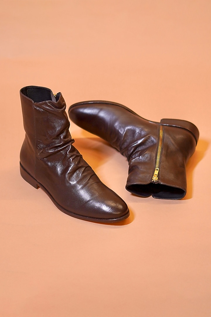Dark Brown Wrinkled Leather Boots by Dmodot at Pernia's Pop Up Shop