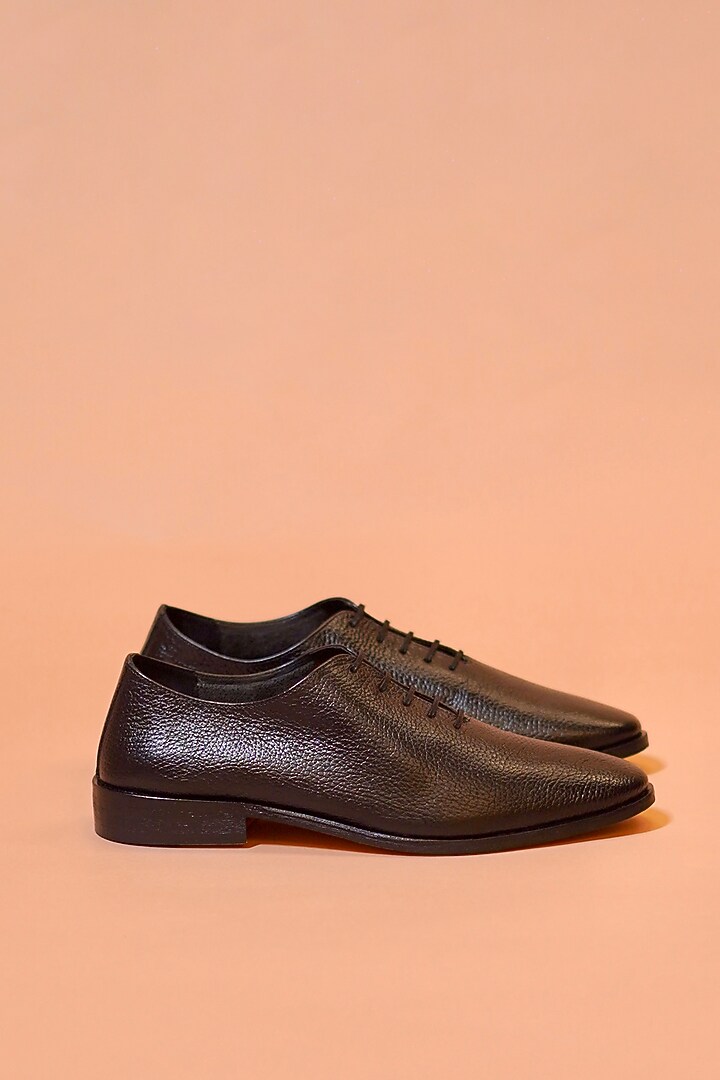 Black Textured Milled Leather Shoes by Dmodot at Pernia's Pop Up Shop