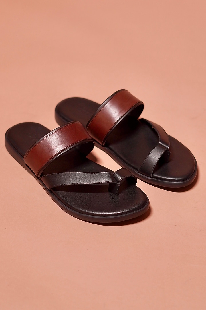Black-Brown Leather Flats by Dmodot at Pernia's Pop Up Shop
