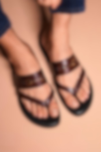 Brown & Black Leather Flats by Dmodot at Pernia's Pop Up Shop