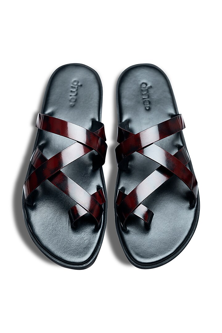 Burgundy & Black Leather Flats by Dmodot at Pernia's Pop Up Shop