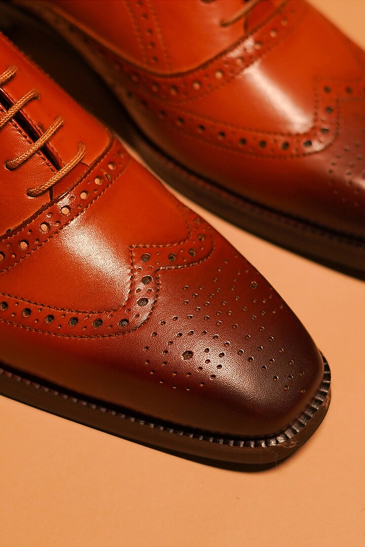 Tan Leather Brogue Oxford Shoes by Dmodot at Pernia's Pop Up Shop