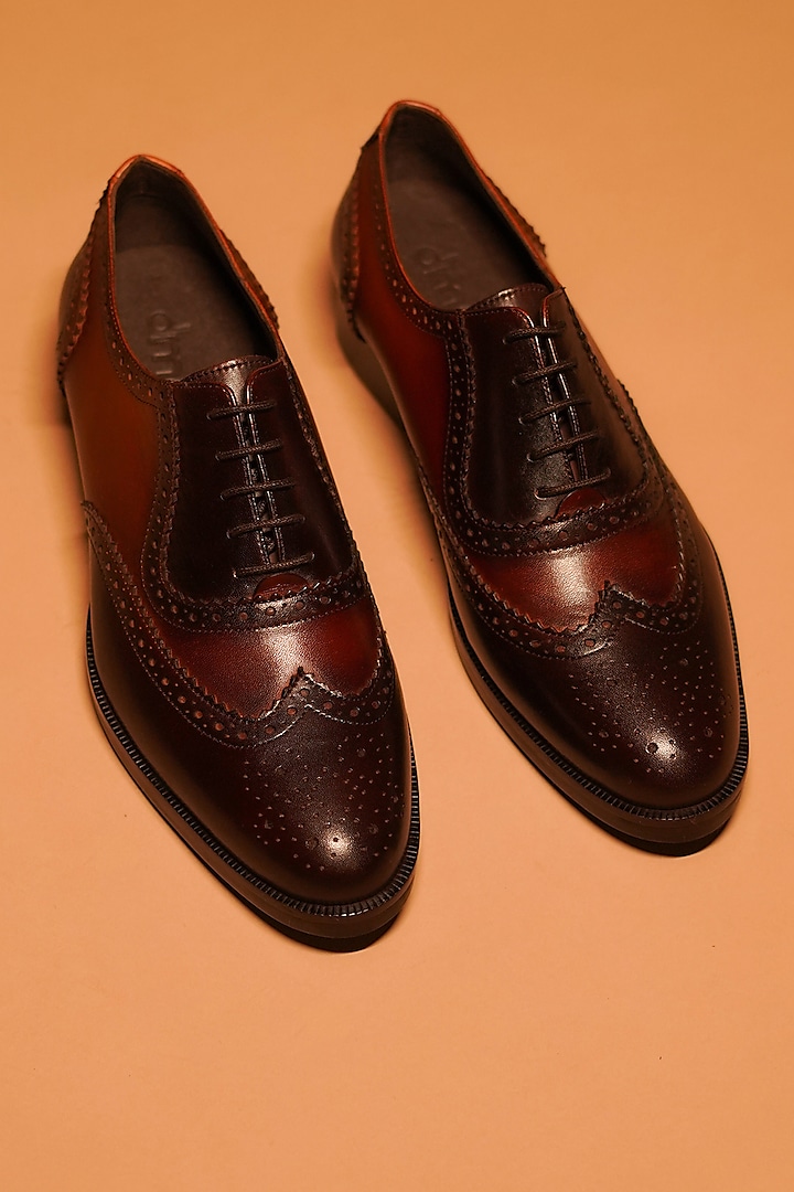 Brown Full Grain Leather Brogue Oxford Shoes by Dmodot at Pernia's Pop Up Shop