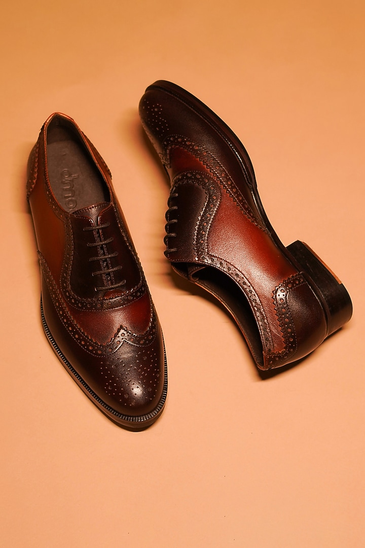 Brown Full Grain Leather Brogue Oxford Shoes by Dmodot at Pernia's Pop Up Shop