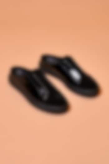 Black Suede & Patent Leather Mules by Dmodot at Pernia's Pop Up Shop