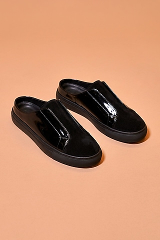 Black Suede & Patent Leather Mules by Dmodot