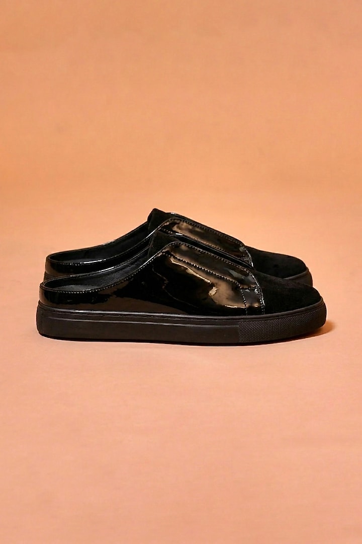Black Suede & Patent Leather Mules by Dmodot at Pernia's Pop Up Shop