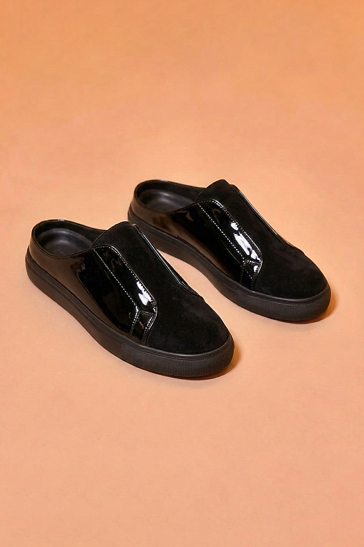 Black Suede & Patent Leather Mules by Dmodot at Pernia's Pop Up Shop