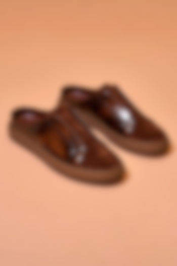 Dark Brown Suede & Textured Leather Mules by Dmodot at Pernia's Pop Up Shop