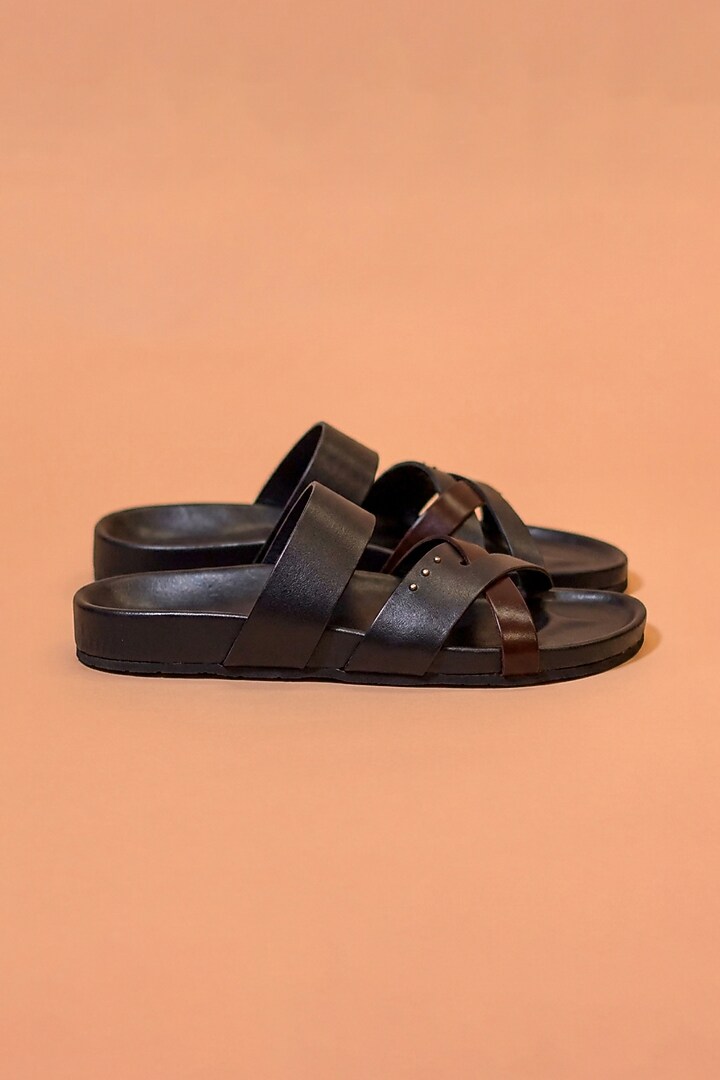 Black & Brown Leather Sandals by Dmodot at Pernia's Pop Up Shop