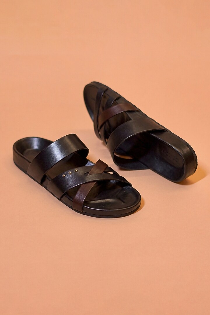 Black & Brown Leather Sandals by Dmodot at Pernia's Pop Up Shop