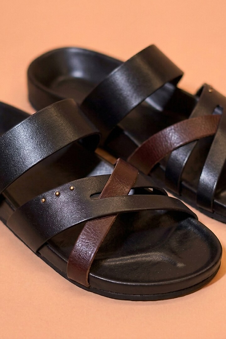 Black & Brown Leather Sandals by Dmodot at Pernia's Pop Up Shop