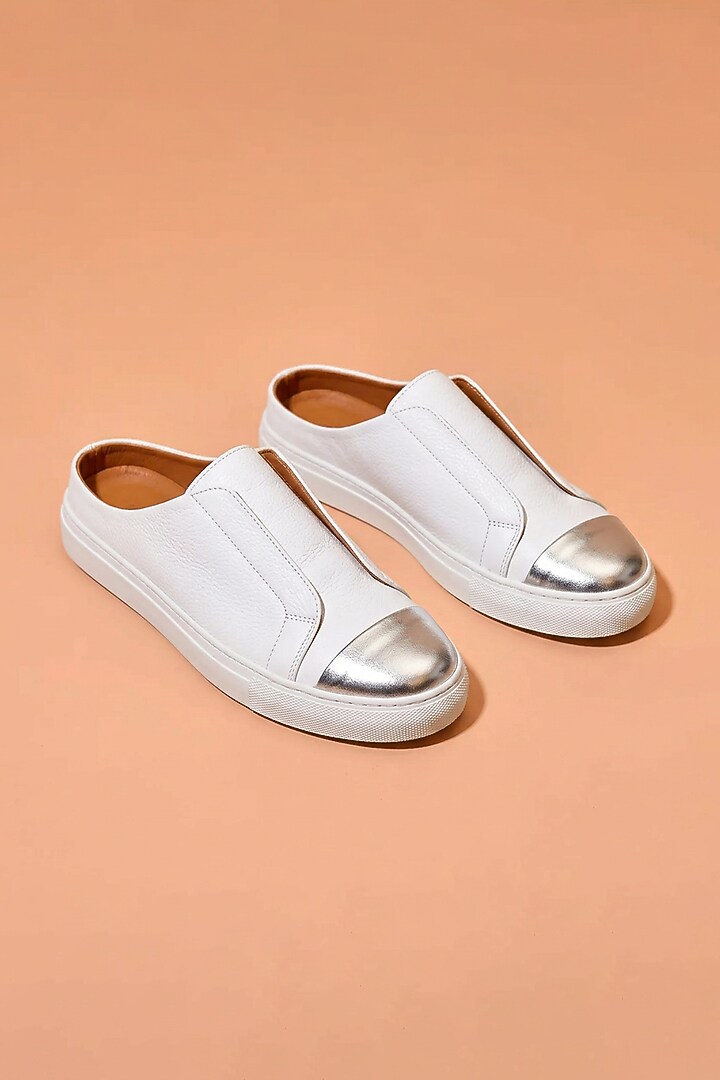 White Leather Mules by Dmodot at Pernia's Pop Up Shop